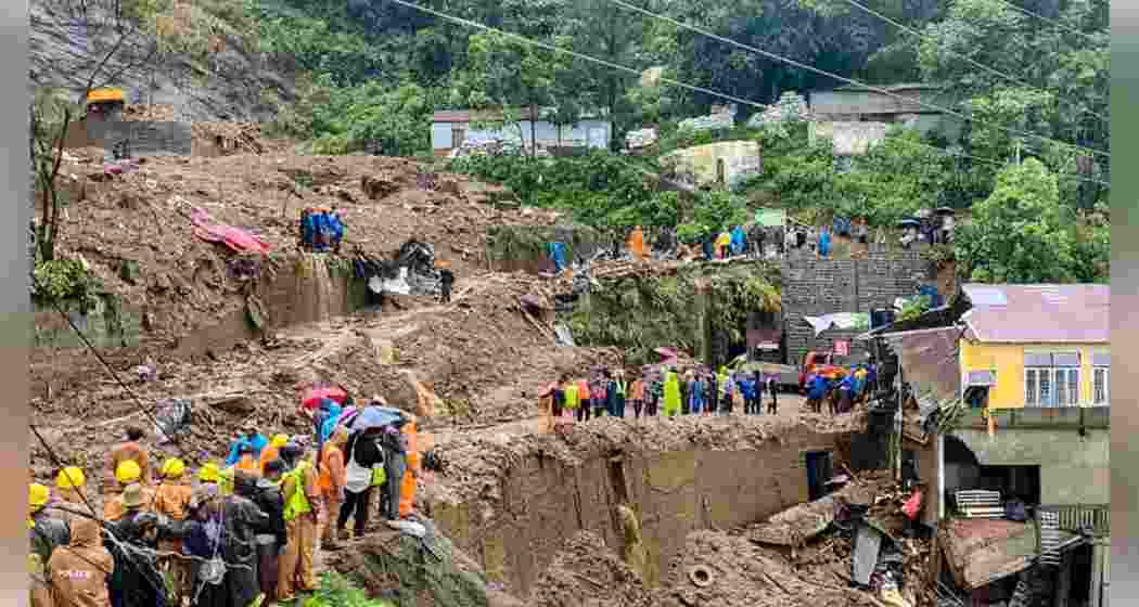 Rescue work underway after a stone quarry collapsed amid heavy rain in the aftermath of Cyclone Remal, in Aizawl district on Tuesday. Rescue work underway after a stone quarry collapsed amid heavy rain in the aftermath of Cyclone Remal, in Aizawl district on Tuesday.