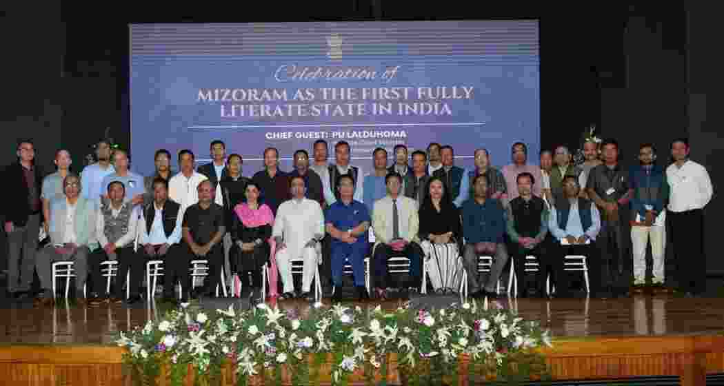 Chief Minister Lalduhoma, joined by Education Department officials, announced Mizoram as India’s first fully literate state in the presence of Union Minister Jayant Chaudhary at Mizoram University, Aizawl.