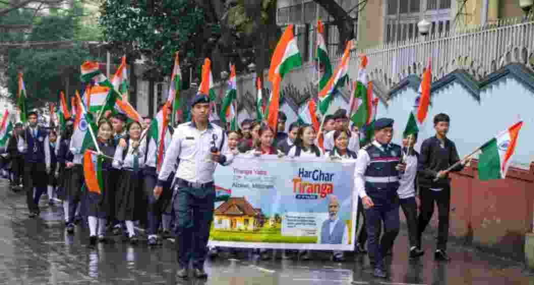 Students from various schools in Aizawl march together with pride, carrying the Tricolour during the 'Tiranga Yatra' to celebrate India's Independence Day. Students from various schools in Aizawl march together with pride, carrying the Tricolour during the 'Tiranga Yatra' to celebrate India's Independence Day.