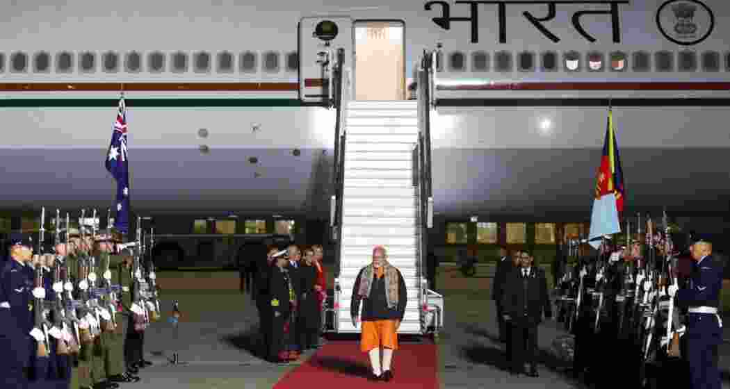 Prime Minister Narendra Modi receives a ceremonial welcome on his arrival in Melbourne, Australia, for the Annual Leaders' Summit.