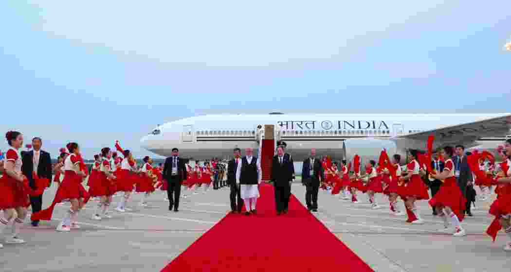 Prime Minister Narendra Modi arrives at Tianjin’s Binhai International Airport for the SCO Summit.
