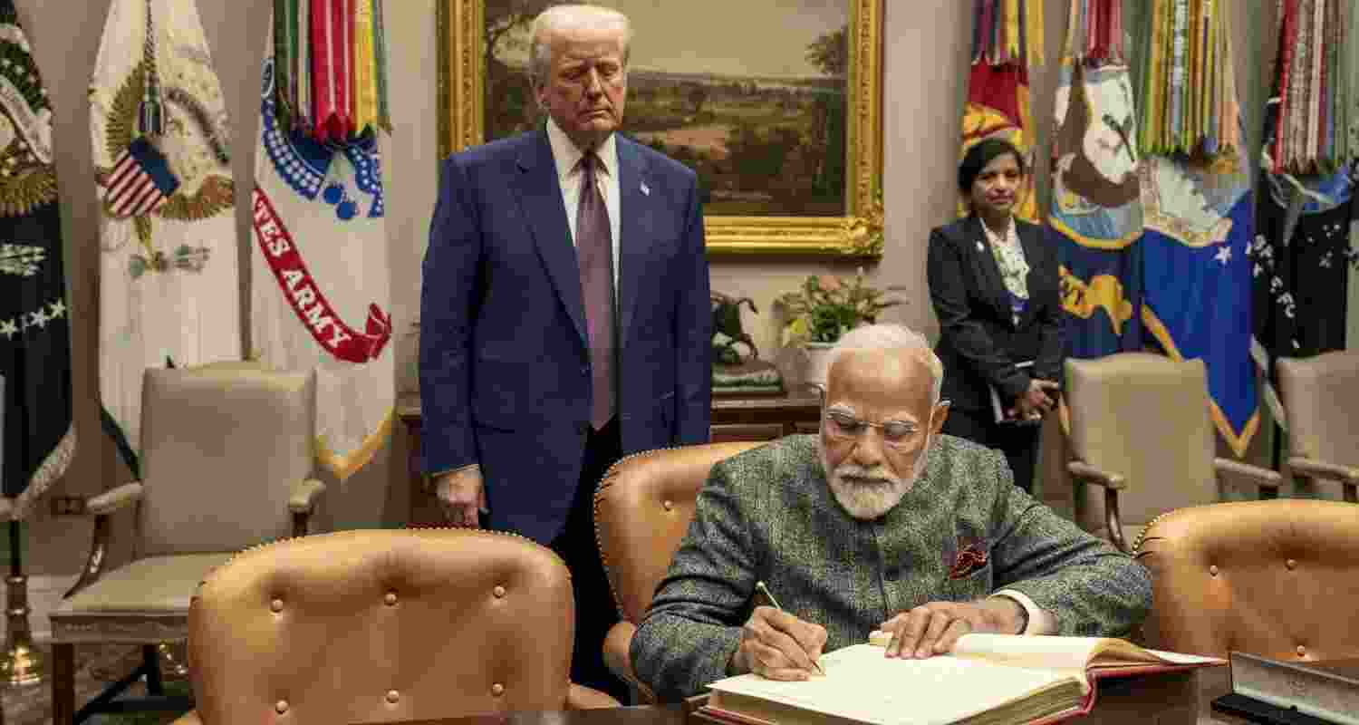 In this image posted by @POTUS via X on Feb. 14, 2025, Prime Minister Narendra Modi during a meeting with US President Donald Trump at the White House, in Washington, DC, USA.