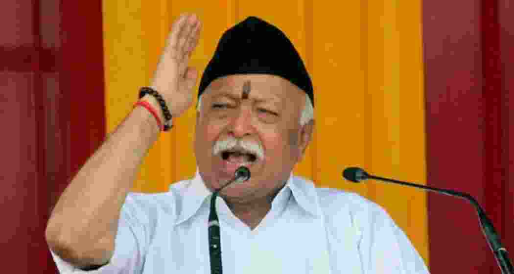RSS chief Mohan Bhagwat speaks at an event.