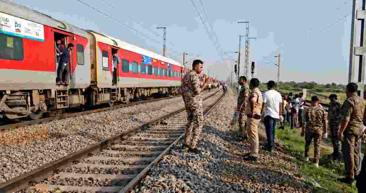 Railway and emergency personnel at the accident site near Hetampur station in Morena after four passengers were killed in a train accident on Sunday.