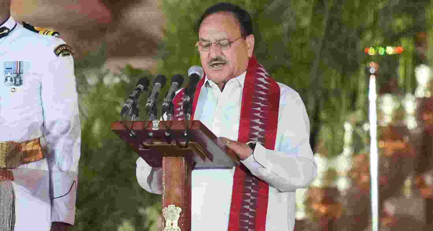 BJP leader JP Nadda takes oath as minister during the swearing-in ceremony of new Union government, at Rashtrapati Bhavan in New Delhi, Sunday, June 9, 2024. BJP leader JP Nadda takes oath as minister during the swearing-in ceremony of new Union government, at Rashtrapati Bhavan in New Delhi, Sunday, June 9, 2024.