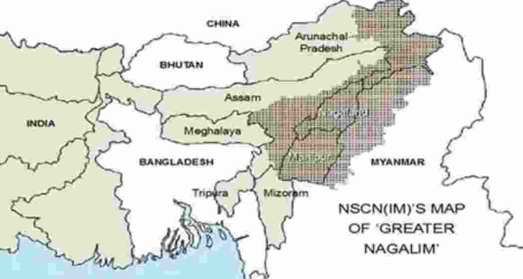 A map released by the NSCN-IM showing the claimed areas of Nagalim, including Karbi Anglong and North Cachar Hills in Assam, along with significant portions of Golaghat, Sibasagar, Dibrugarh, Tinsukia, and Jorhat. A map released by the NSCN-IM showing the claimed areas of Nagalim, including Karbi Anglong and North Cachar Hills in Assam, along with significant portions of Golaghat, Sibasagar, Dibrugarh, Tinsukia, and Jorhat.