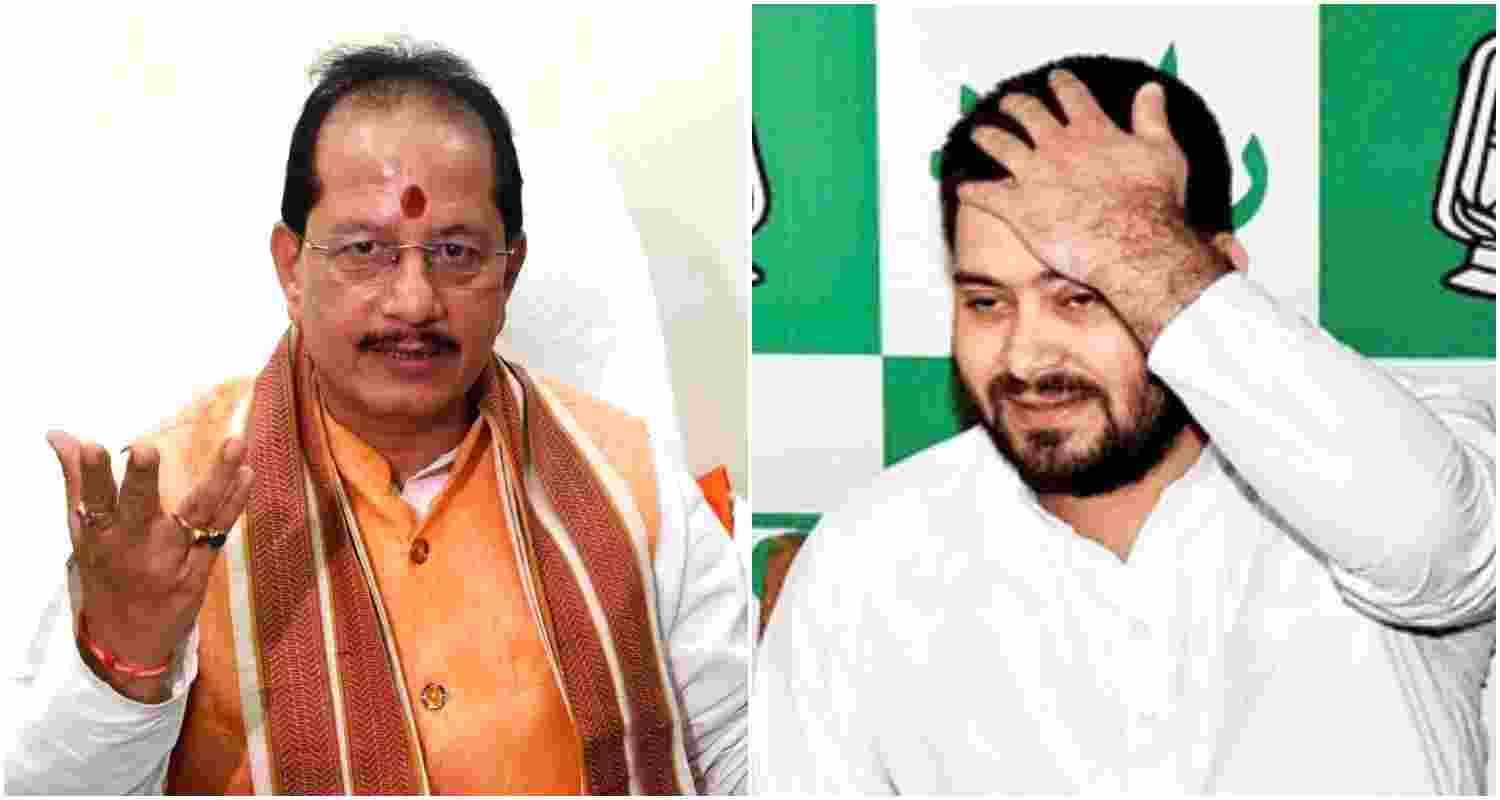 Bihar's Deputy Chief Minister, Vijay Kumar Sinha (L), RJD leader Tejashwi Yadav (R).