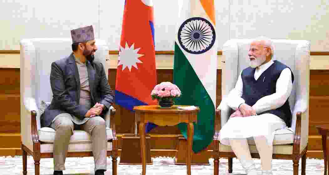 Prime Minister Narendra Modi meets Nepal's Rastriya Swatantra Party Chairman Rabi Lamichhane in New Delhi on Wednesday.