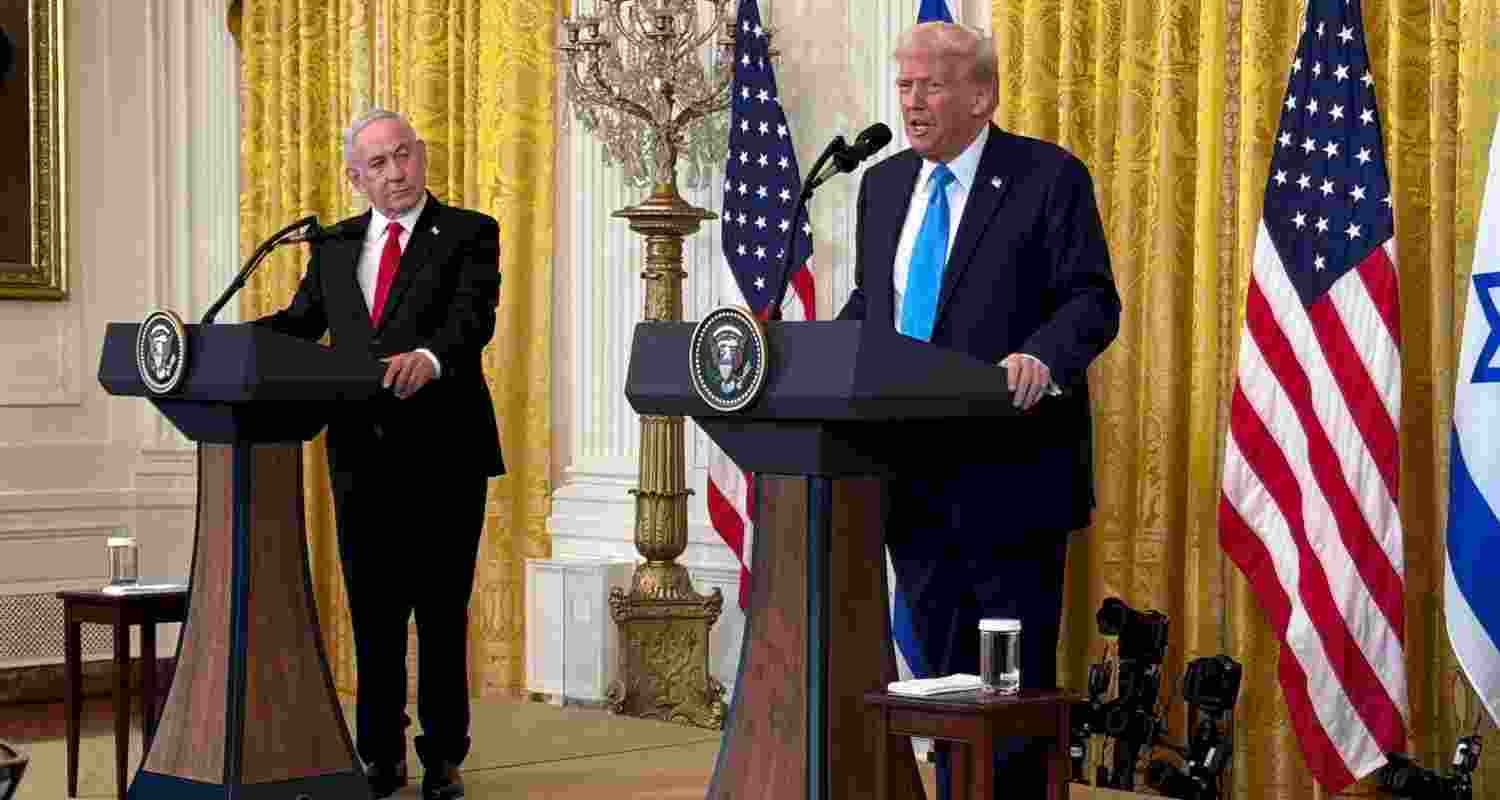 US President Donald Trump and Israeli Prime Minister Benjamin Netanyahu during an address at the white house, February 5.