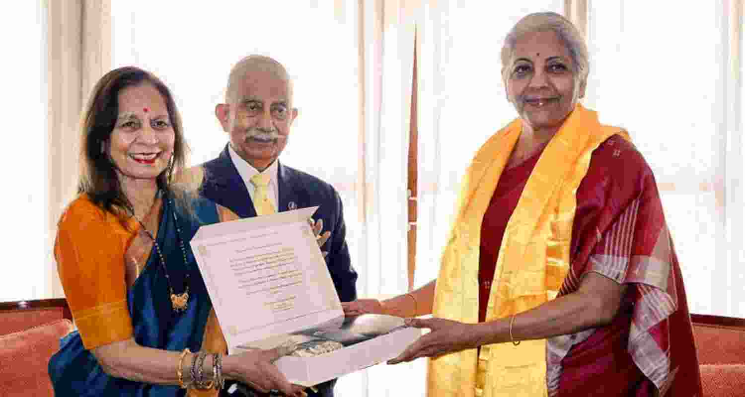 Union Finance Minister Nirmala Sitharaman with Ladakh Lt. Governor Brigadier B.D. Mishra (retd.) during a meeting, in Ladakh. 