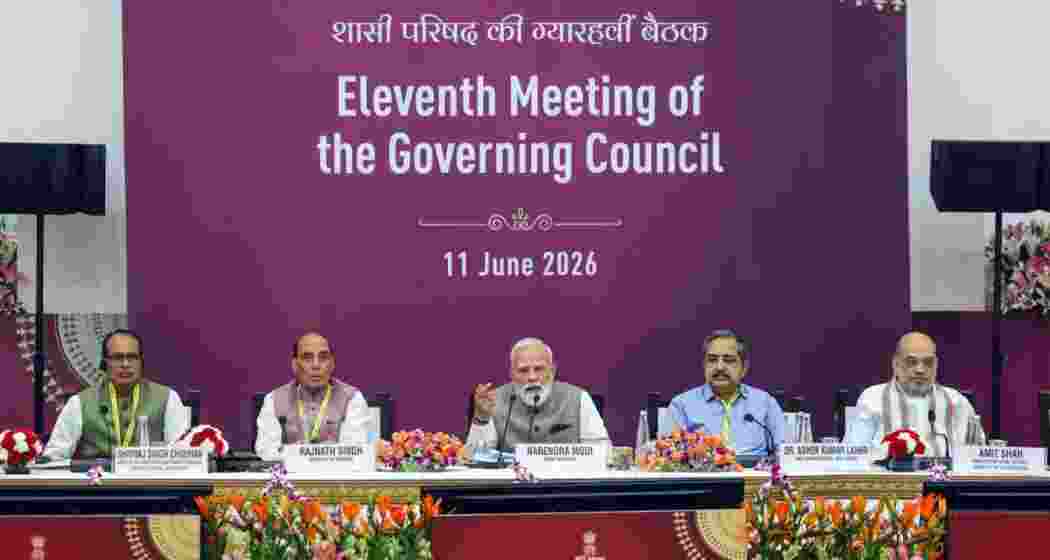 Prime Minister Narendra Modi speaks during the 11th meeting of the Governing Council of NITI Aayog, in New Delhi on Thursday.