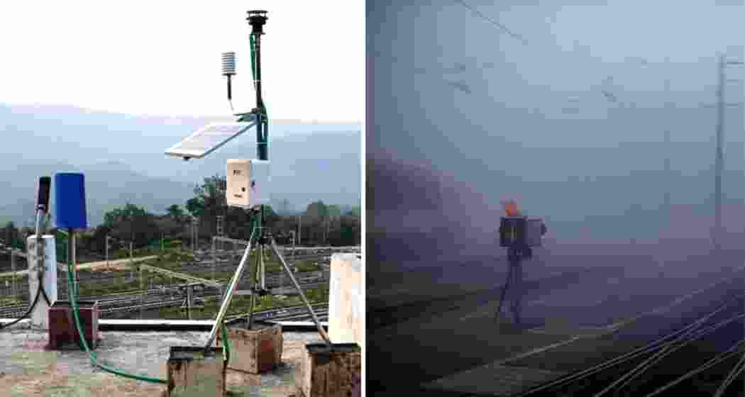 (L) A Northeast Frontier Railway automatic weather station installed at a vulnerable section of the network, part of a new system to provide real-time rainfall, wind, temperature and pressure data to enhance monsoon safety and disaster preparedness.