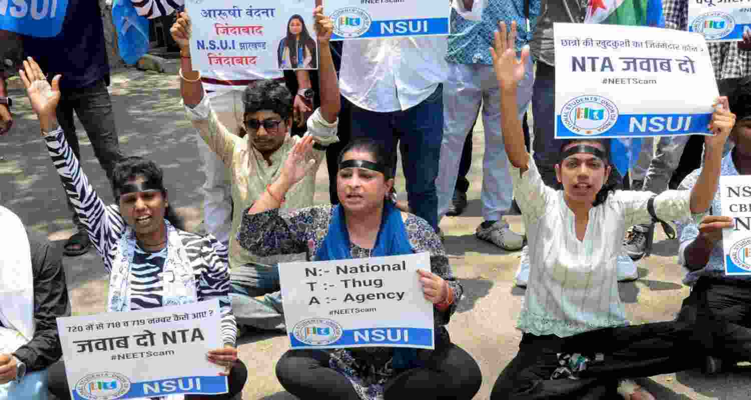 NSUI protesting against the alleged discrepancies in the recently conducted NEET exam. NSUI protesting against the alleged discrepancies in the recently conducted NEET exam.