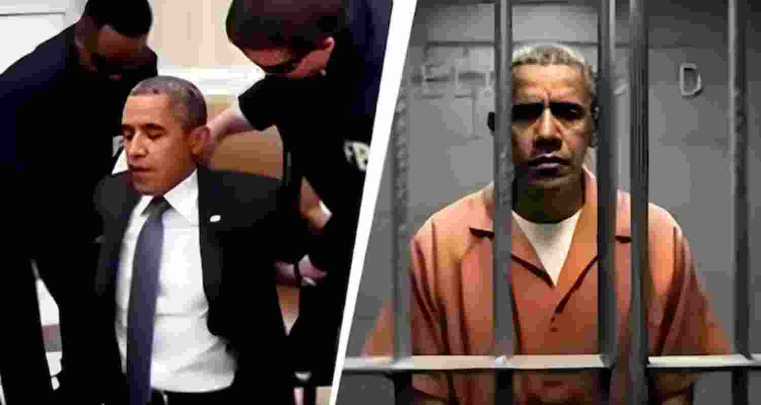 The video ends with AI image showing Obama in a jail cell, dressed in an orange prison uniform.