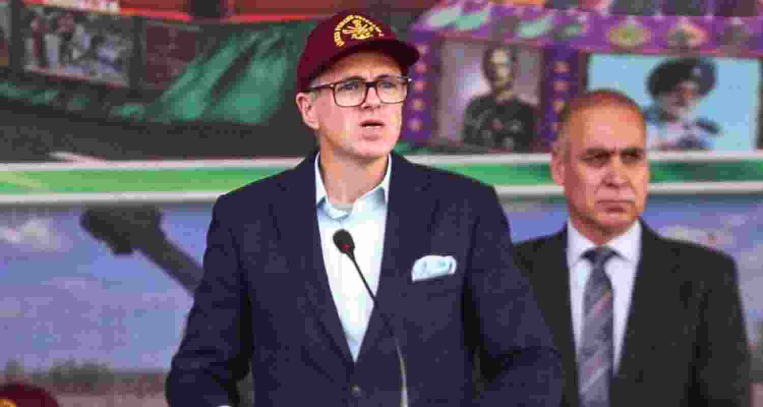 J&K Chief Minister Omar Abdullah speaks during the Armed Forces Veterans' Day function, at Akhnoor, in Jammu district, Tuesday. J&K Chief Minister Omar Abdullah speaks during the Armed Forces Veterans' Day function, at Akhnoor, in Jammu district, Tuesday.