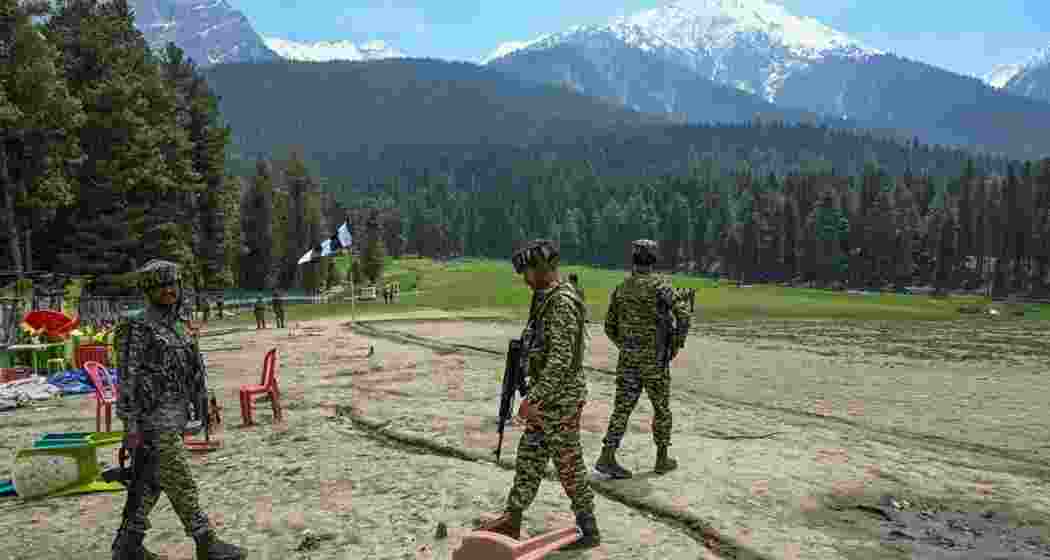 Military personnel deployed at Pahalgam tourist spot following the massacre that claimed 28 lives and left more injured.