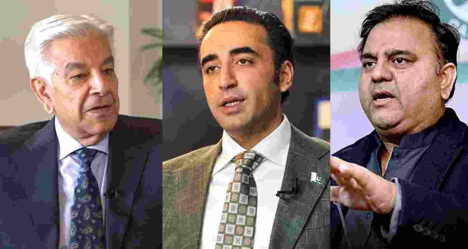 Pakistan Defence Minister Khawaja Asif, former Pakistan FM Bilawal Bhutto and Pakistan’s Science and Technology minister Fawad Chaudhry. File photos. Pakistan Defence Minister Khawaja Asif, former Pakistan FM Bilawal Bhutto and Pakistan’s Science and Technology minister Fawad Chaudhry. File photos.