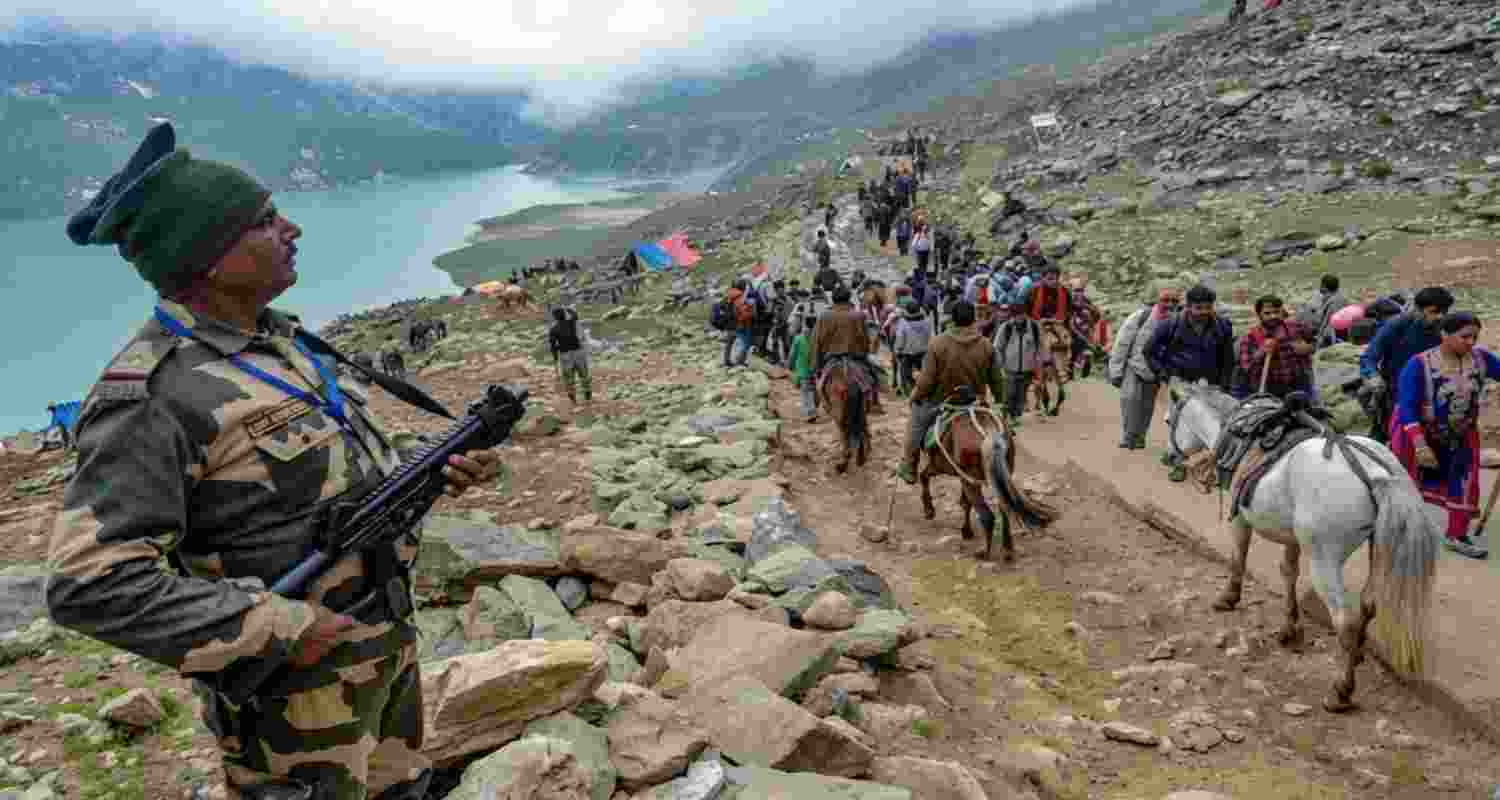 The fourth batch of 6,721 Amarnath Yatra pilgrims left Jammu's Bhagwati Nagar base camp for Baltal and Pahalgam under tight security arrangements.
