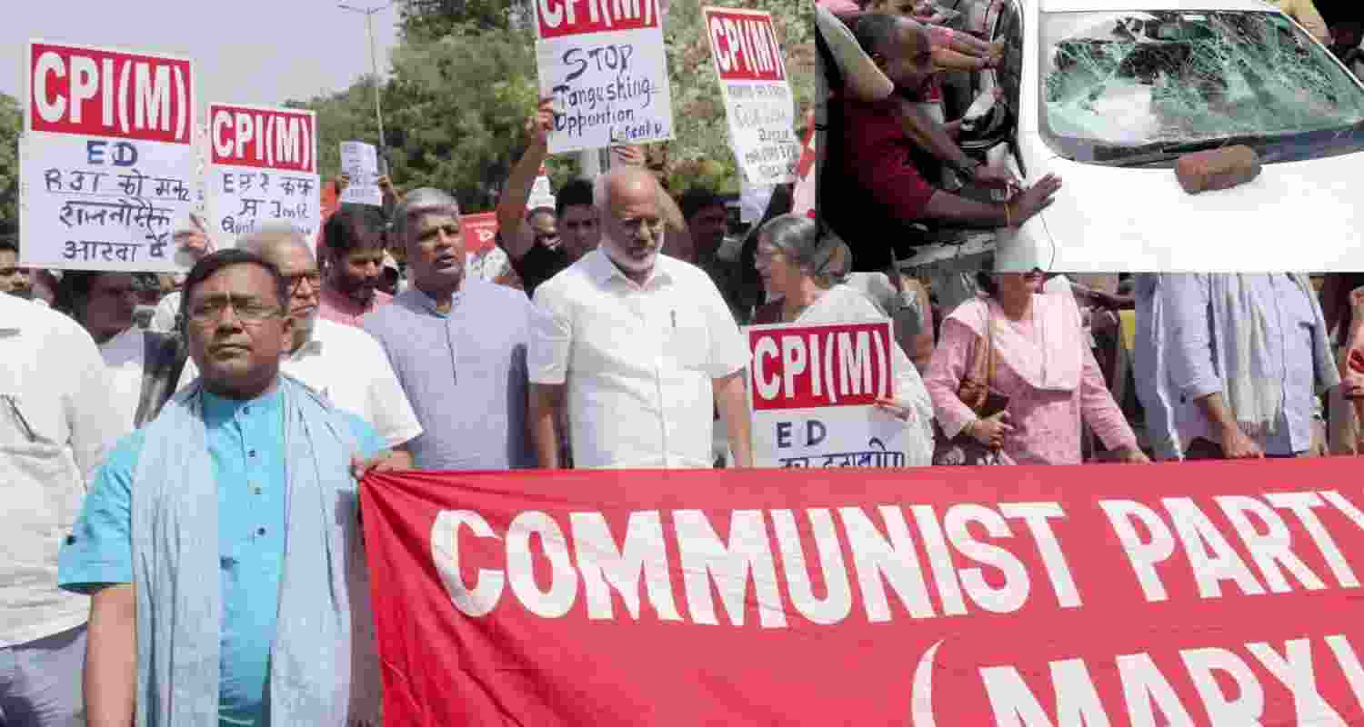 Violence erupts outside former Kerala CM Pinarayi Vijayan's residence as protesters target ED vehicle after raid, damaging windshield.