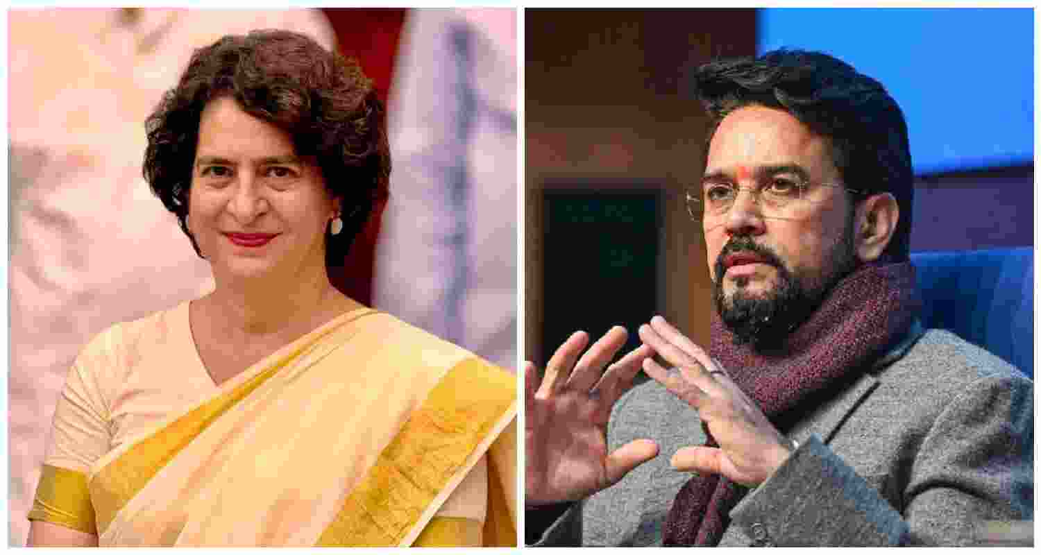  Congress leader Priyanka Gandhi Vadra (L), and BJP leader and Union Minister Anurag Thakur (R) are both part of the JPC examining the bill. File photos.