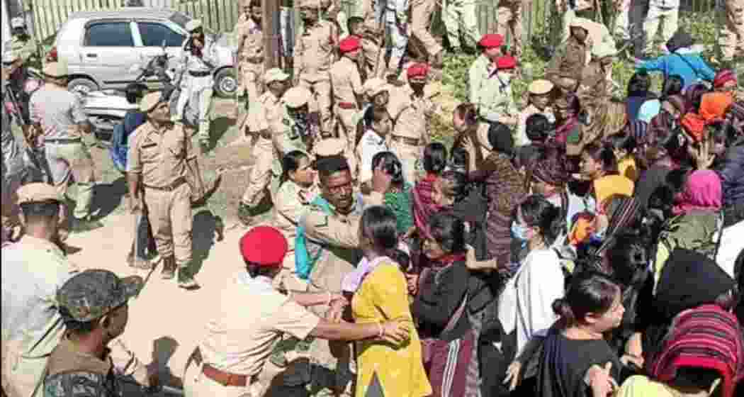 Police clash with protesters at Silchar Medical College, Assam, during a standoff over the handling of bodies from Manipur encounter victims, escalating tensions on Saturday.