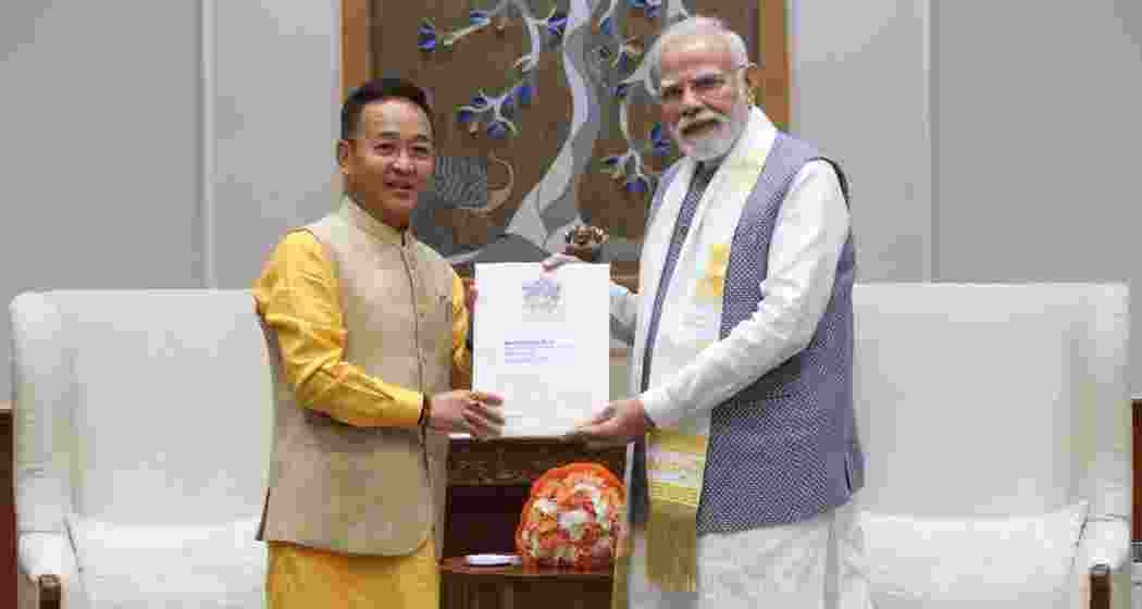Sikkim Chief Minister Prem Singh Tamang meets Prime Minister Narendra Modi in New Delhi on Monday.