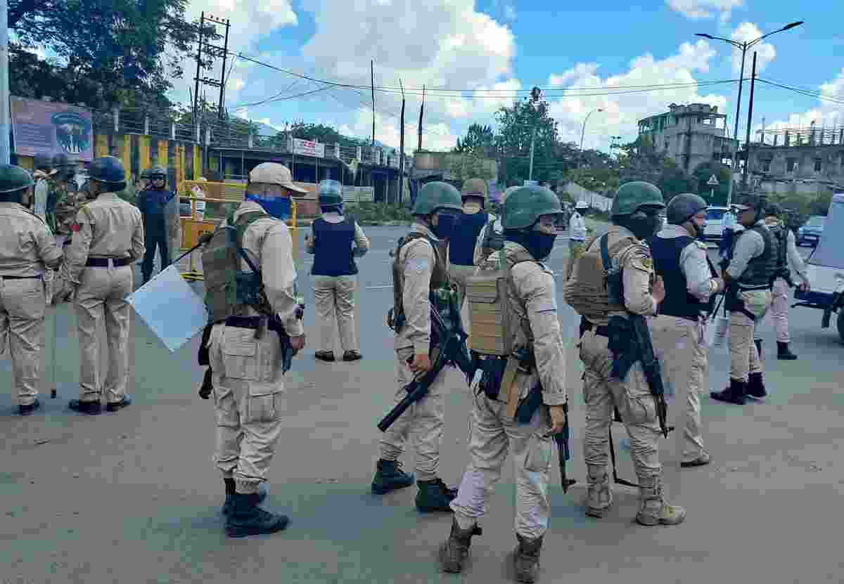 Security forces patrolling in the violence-hit Jiribam district, where AFSPA has been reimposed to maintain public order amidst ongoing ethnic violence.