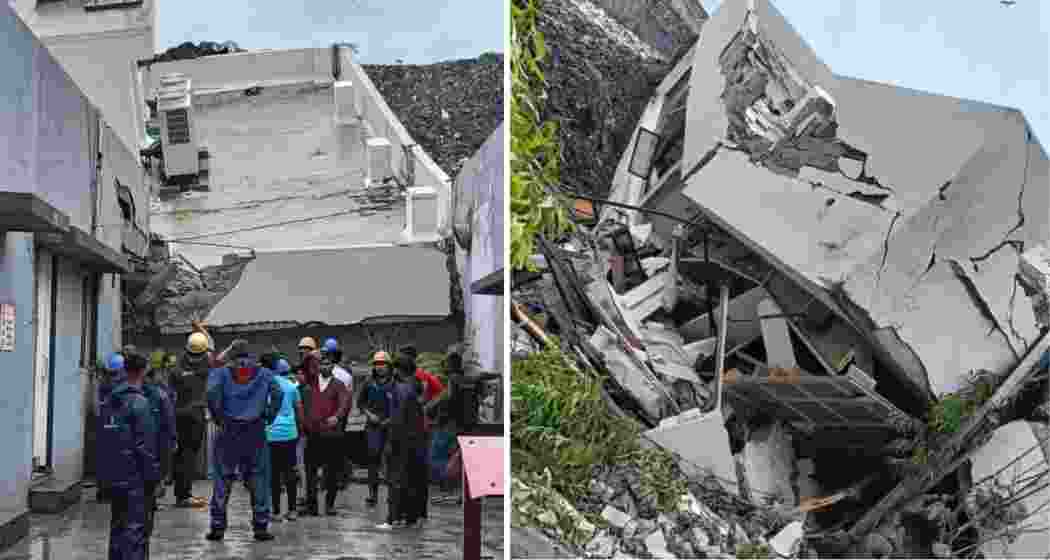 Rescue personnel carry out operations after an administrative building collapsed at a legacy waste dumping yard in Pimpri Chinchwad, Pune, on Wednesday.