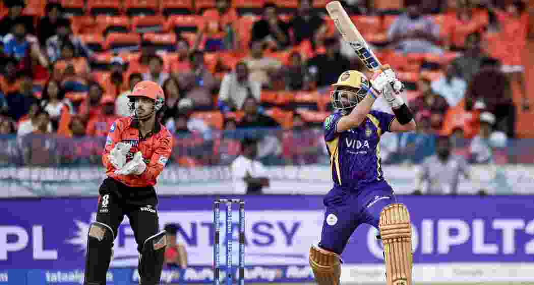 Kolkata Knight Riders' captain Ajinkya Rahane plays a shot during an Indian Premier League (IPL) 2026 T20 cricket match between Sunrisers Hyderabad and Kolkata Knight Riders, in Hyderabad, Telangana, on Sunday.