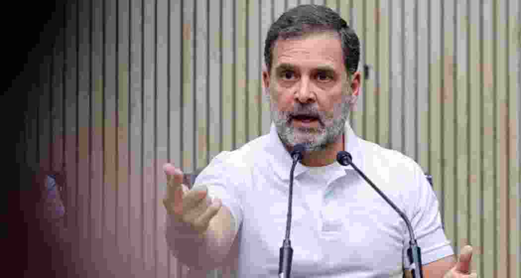 A file photo of Rahul Gandhi addressing workers and supporters.