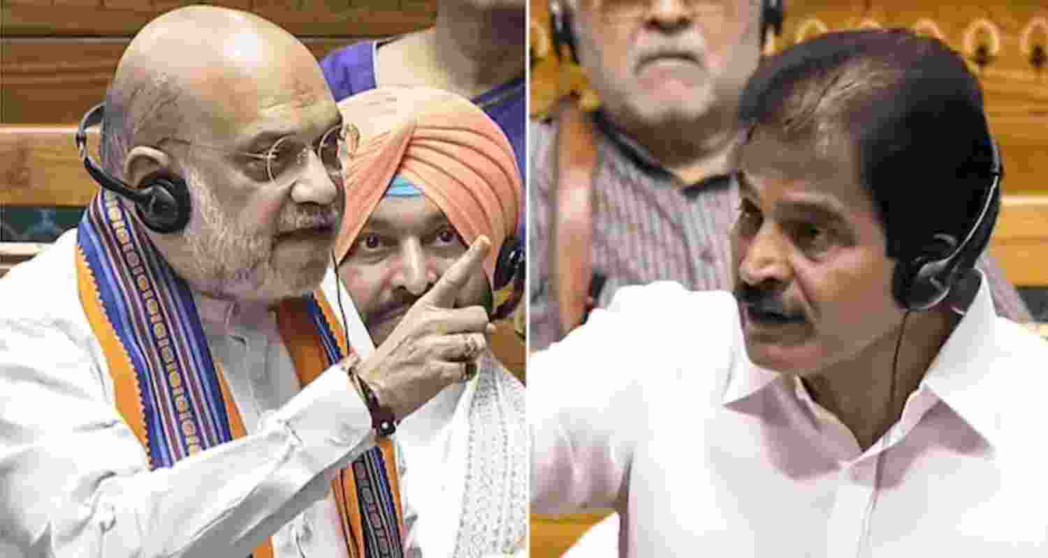 Union Home Minister Amit Shah (left) and Congress leader KC Venugopal.