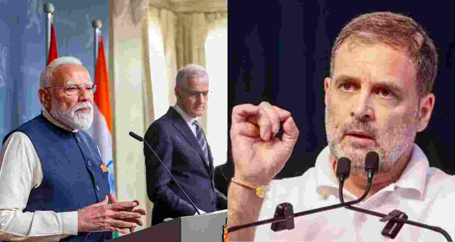 PM Narendra Modi and Norway Prime Minister Jonas Gahr Støre address a joint press conference after bilateral talks, in Oslo, Norway (left) and Leader of Opposition in Lok Sabha Rahul Gandhi.