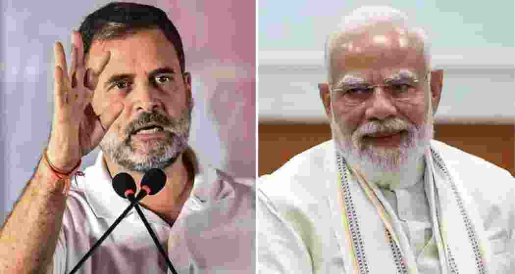 Leader of Opposition Rahul Gandhi (L), Prime Minister Narendra Modi (R).