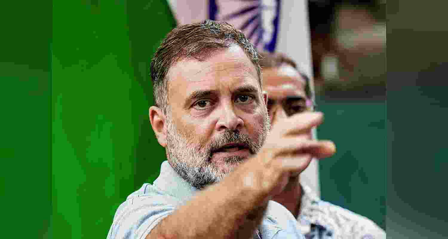 Leader of Opposition in the Lok Sabha Rahul Gandhi addressing a press conference in New Delhi on Saturday.