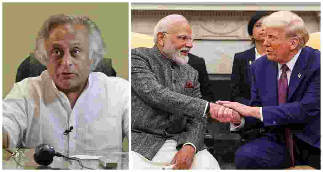Congress General Secretary Jairam Ramesh (L), Prime Minister Narendra Modi with US President Donald Trump during their recent meeting at the White House in Washington, D.C.