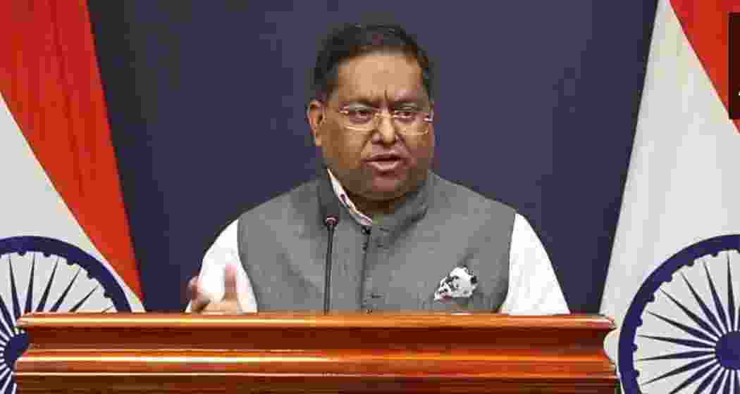 MEA spokesperson Randhir Jaiswal briefing reporters in New Delhi.