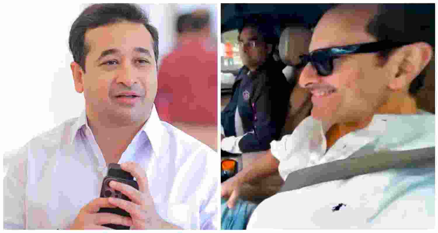 Maharashtra Minister Nitesh Rane (L), actor Saif Ali Khan after getting discharged from Lilavati Hospital (R).