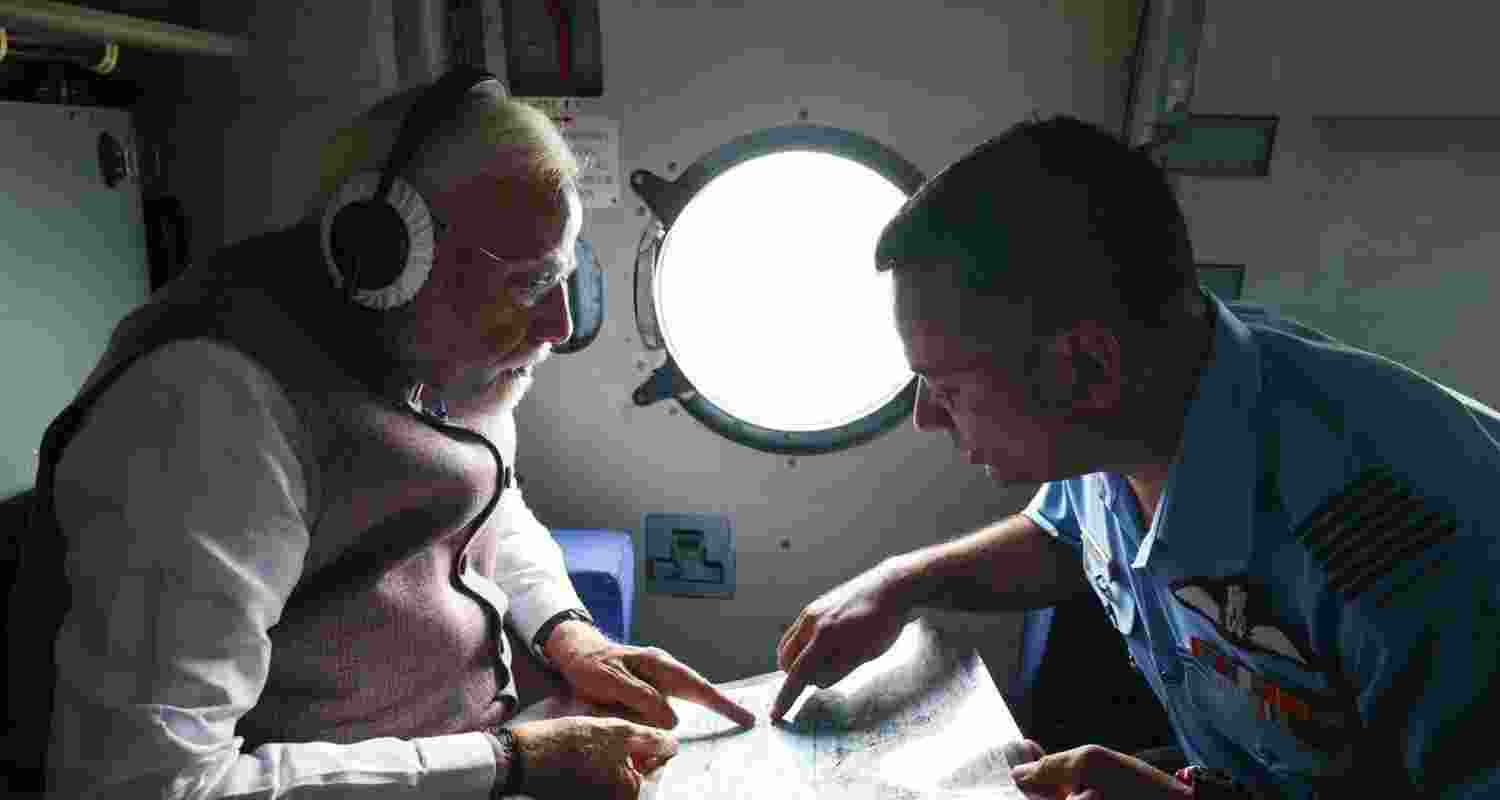 Prime Minister during an aerial survey of the severely affected Mandi and Kullu districts to review the situation caused by floods and landslides. Prime Minister during an aerial survey of the severely affected Mandi and Kullu districts to review the situation caused by floods and landslides.