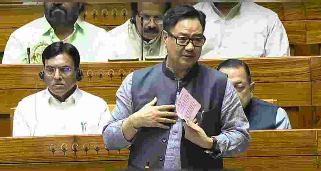 Union Parliamentary Affairs Minister Kiren Rijiju addresses the Lok Sabha.