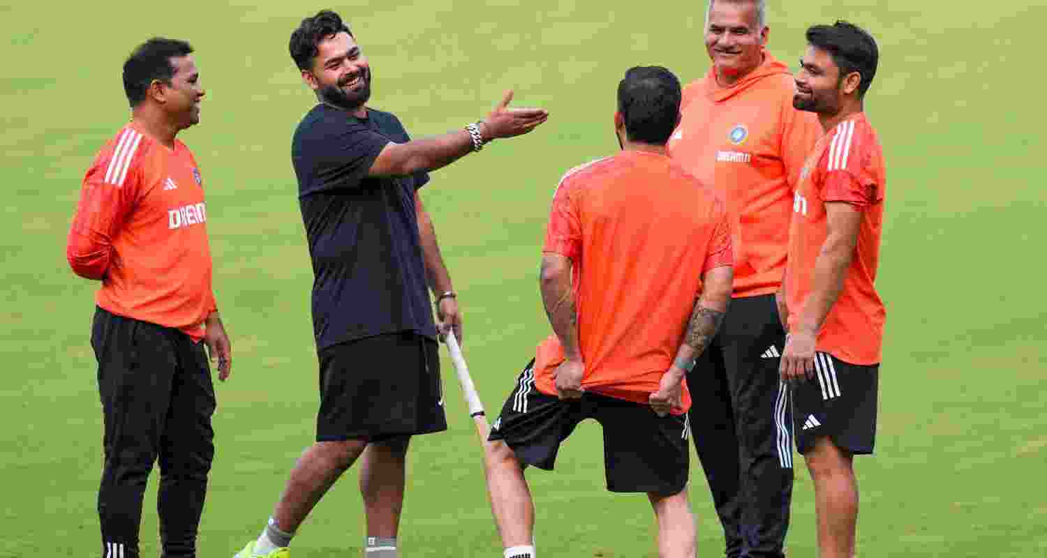 Rishabh Pant with Indian team members in Bengaluru. Rishabh Pant with Indian team members in Bengaluru.