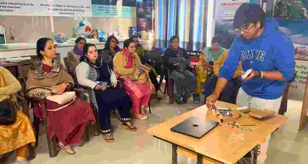 Arav Kaul offers a hands-on robotics demonstration to schoolteachers ahead of launching Project Zul, equipping them with practical STEM tools to guide students in coding, circuitry, and innovation across Jammu and Kashmir.