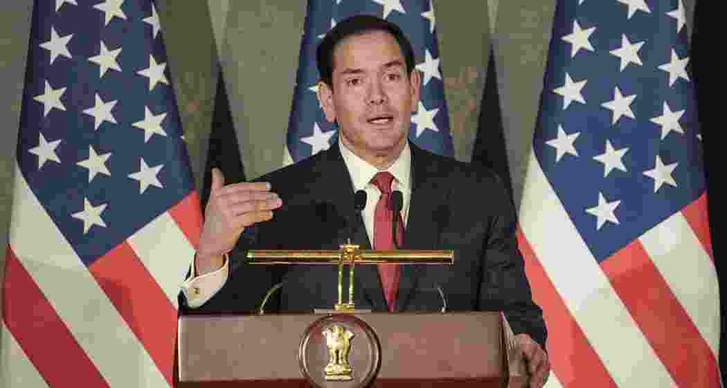 US Secretary of State Marco Rubio speaks during a bilateral meeting with Union External Affairs Minister S Jaishankar, unseen, at Hyderabad House, in New Delhi, on Sunday.