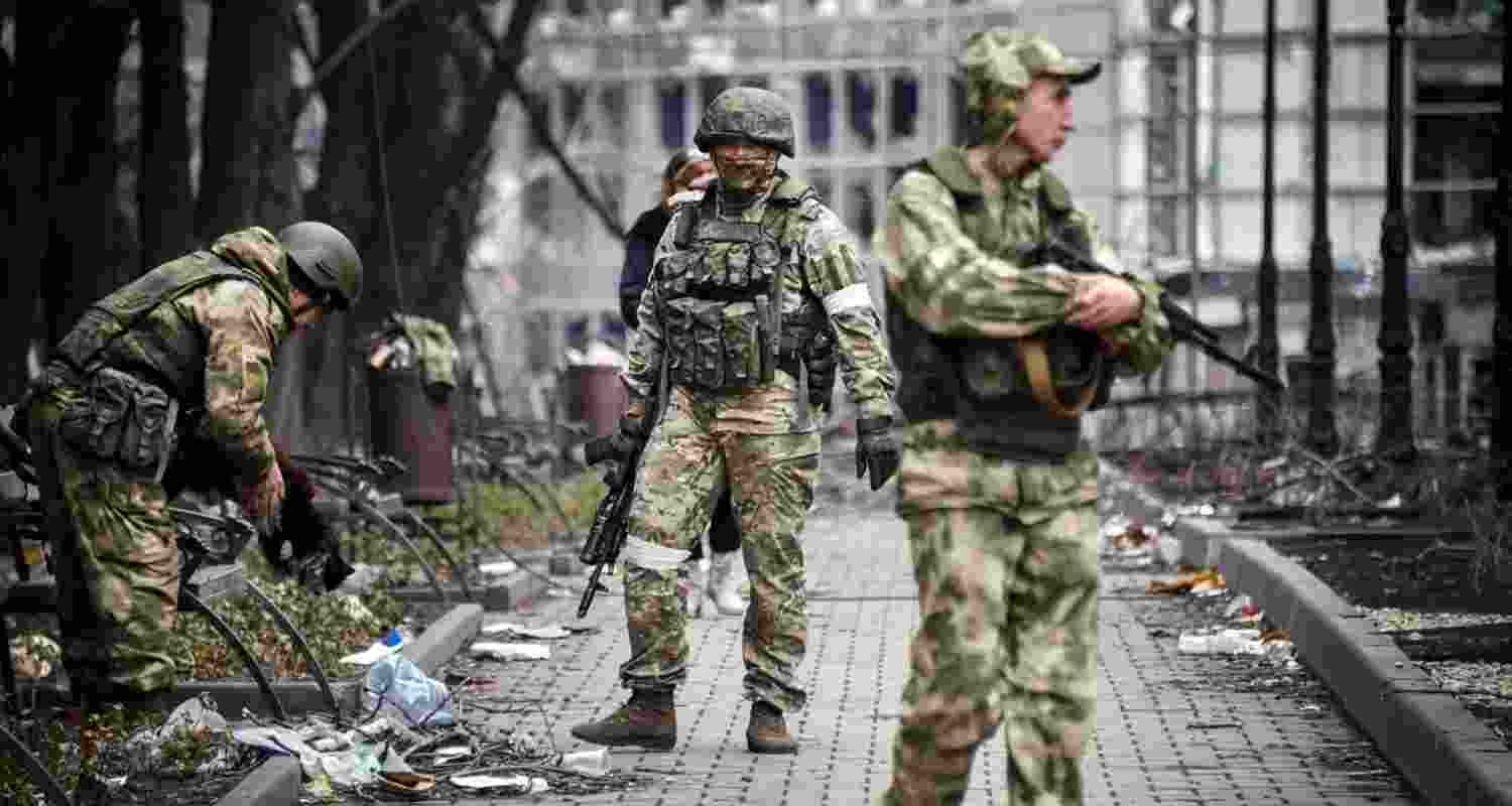 Russian troops in a Ukrainian town. File Photo.