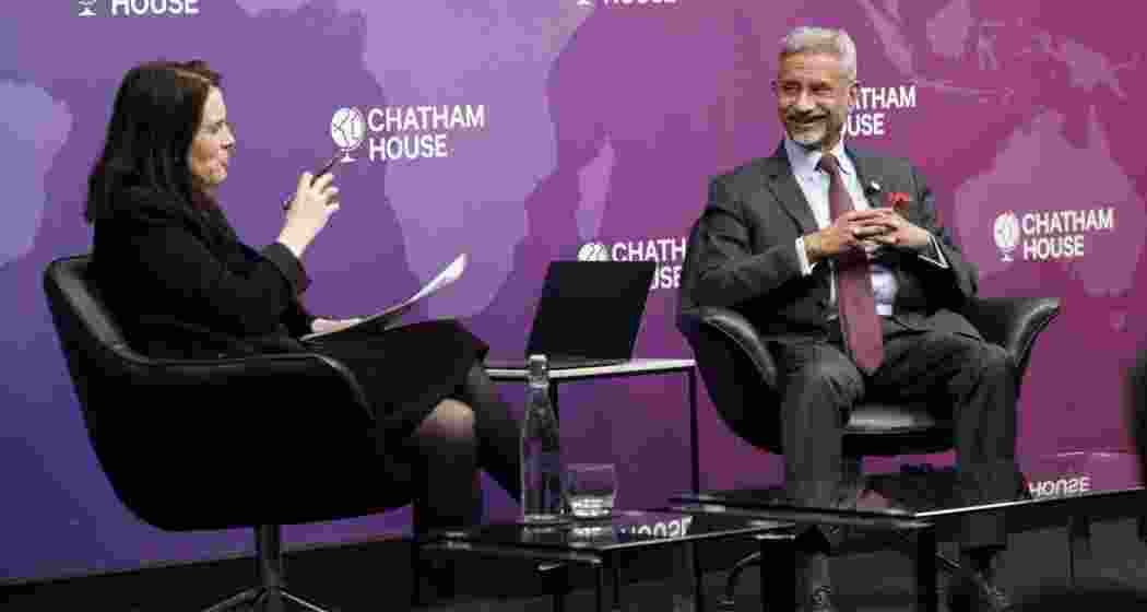 External Affairs Minister S. Jaishankar during a conversation with Director and CEO of Bronwen Maddox at Chatham House, in England on March 6, 2025. (@DrSJaishankar via PTI Photo).