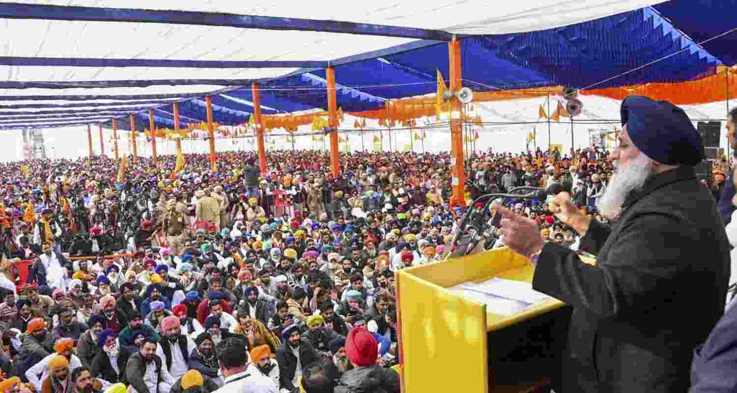 Shiromani Akali Dal leader Sukhbir Singh Badal during the party’s Maghi Mela convention, in Sri Muktsar Sahib, in January this year. File photo.