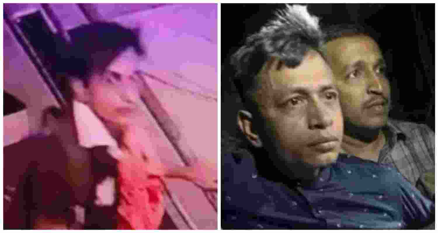 The CCTV footage on the left shows the alleged attacker in the stairwell of Saif Ali Khan's Bandra residence. On the right, Shareeful Islam Shehzad Mohammad Rohilla Amin Fakir, arrested by Mumbai police, is pictured after his apprehension.