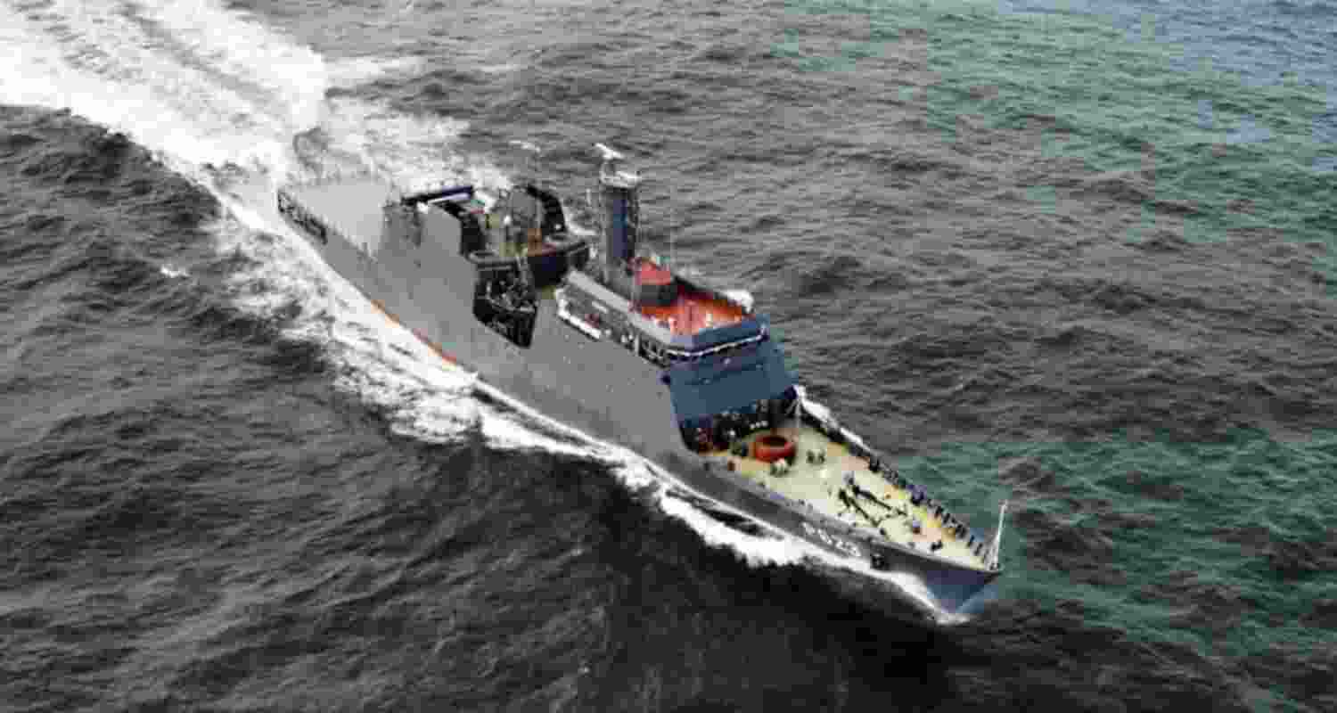 Sanghamitra— the first of four next-generation offshore patrol vessels (NGOPVs) being built for the Indian Navy.
