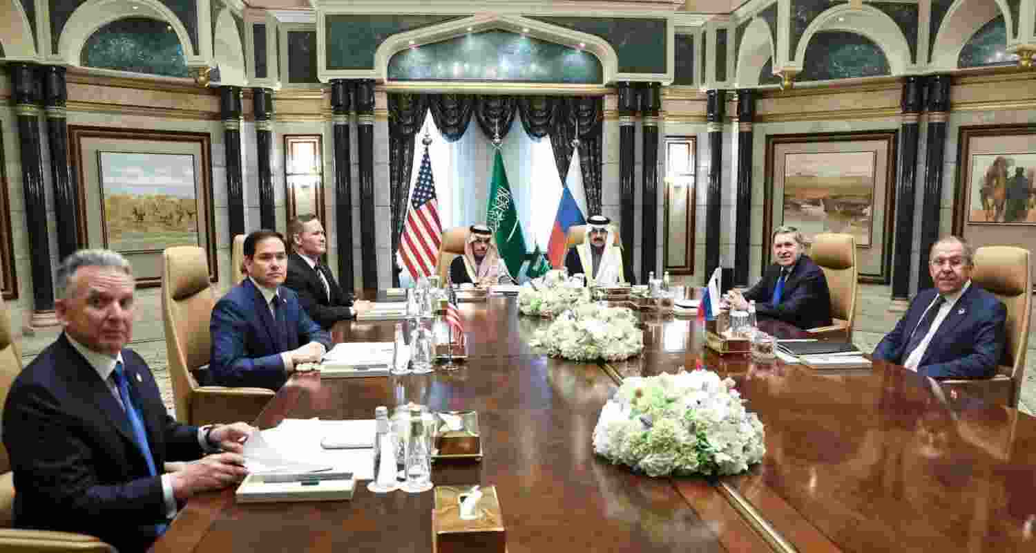 Russia's foreign minister, Sergey Lavrov, and Putin’s foreign policy aide, Yury Ushakov meet US Secretary of State Marco Rubio and National Security Advisor Mike Waltz in Saudi Arabia on Tuesday. Image: X