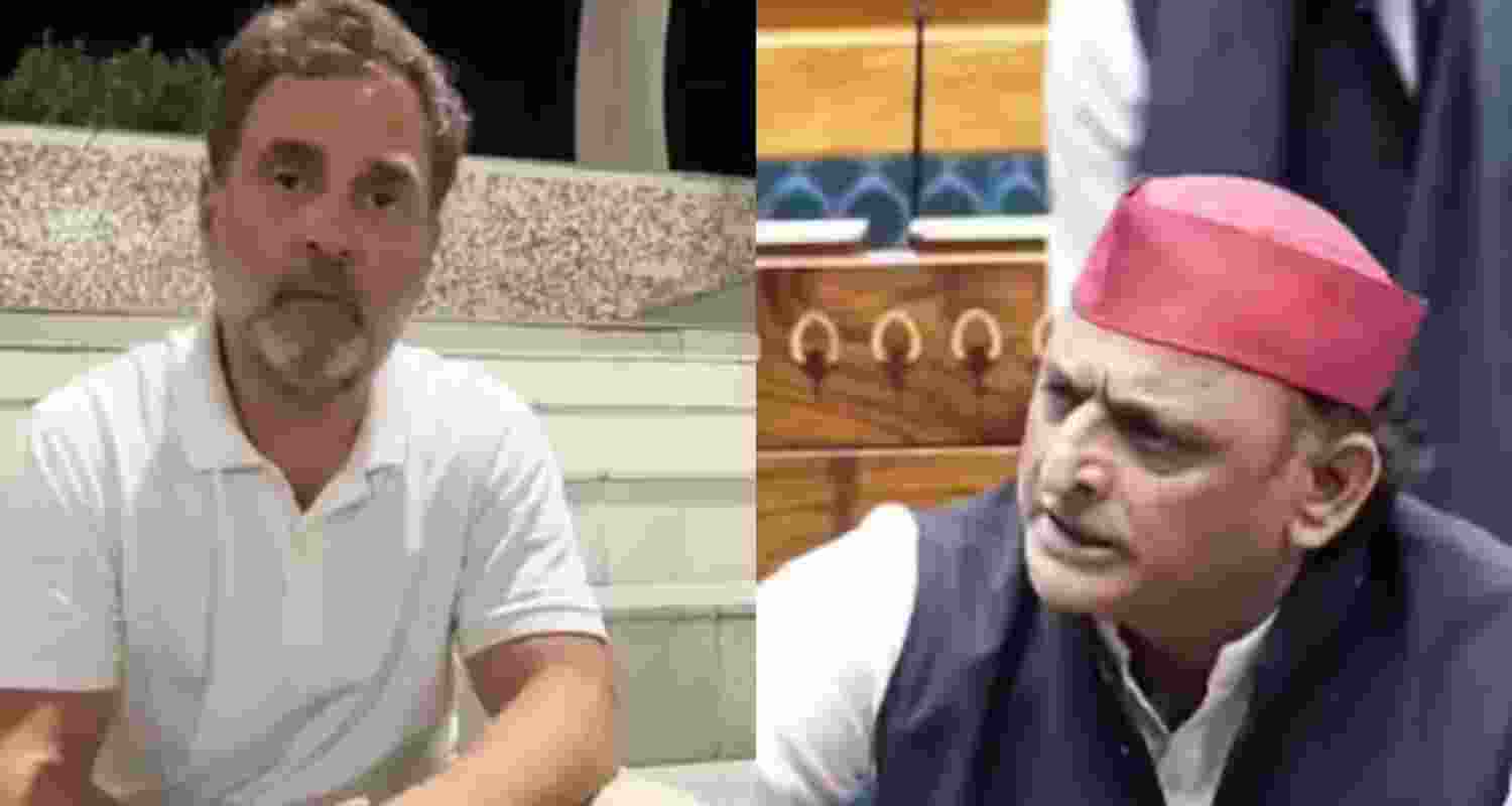 Congress leader Rahul Gandhi and (right) Samajwadi Party president Akhilesh Yadav