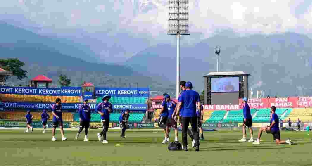 India's players during a practice session ahead of the ODI match against Afghanistan, in Dharamshala, Himachal Pradesh, on Friday.